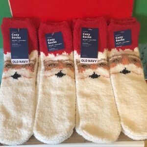 4x Old Navy Christmas Socks Lot Santa Claus Cozy Crew Holiday Socks New NWT NIP
